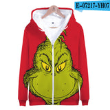 Grinch Hoodie 3D Color Printing Men's and Women's Zipper Sweater