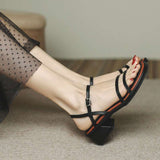 Nude Block Heel Peep Toe Sandals Roman Women's Shoes