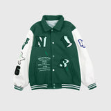 Blue Varsity Jacket Autumn Green Letters Skull Flocking Baseball Uniform Jacket Lapel Men's and Women's Coats