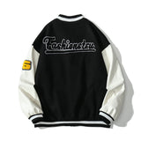 Red Varsity Jacket Vintage Love Embroidered Jacket Street Pu Stitching Cartoon Embroidery Couple Loose Baseball Uniform
