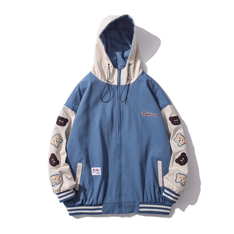 Baby Blue Varsity Jacket Hooded Jacket Men's Loose Top