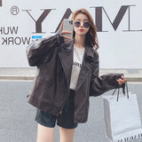 Cute Leather Jacketpu Leather Coat Women's Spring and Autumn French Loose Motorcycle Jacket Versatile Zipper Top