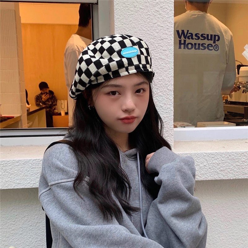 Check Beret Hat Beret Female Spring/Summer Painter Cap