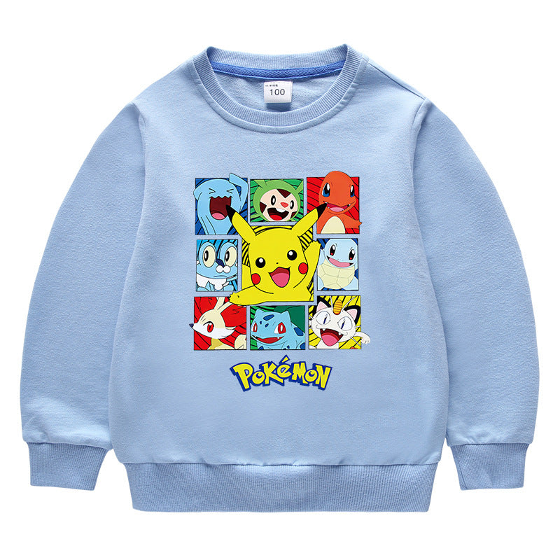 Children Pokemon Pikachu Hoodie round Neck Sweater Cotton Neutral