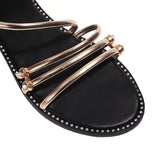 Flat Dress Sandals Summer Square Heel Solid Color Buckle Hollow Thin Strap Sandals