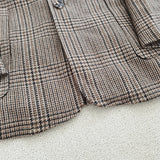 90S Fashion Autumn Wool Retro Coffee Color Series Plaid Small Suit Patch Casual Coat for Women