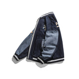 College Jacket Autumn Creative Embroidery Contrast Color Casual Denim Baseball Uniform Boys Loose Top