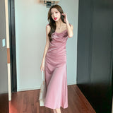 Satin Dress Lightly Mature Suspender Skirt Waist Slimming Satin Skirt