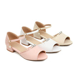 Flat Dress Sandals Summer Low Heel Peep Toe Buckle Sandals