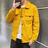 Yellow Varsity Jacket Autumn Youth Casual Fashion Clothes Tooling Lapel Men's Coat