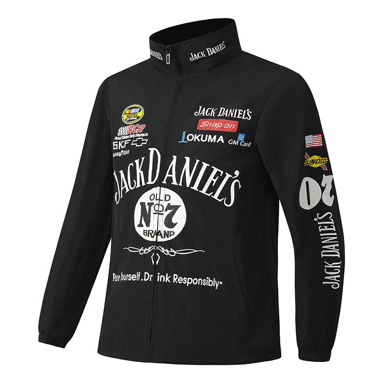 Black Varsity Jacket Racer Jacket Preppy Retro Style Spring, Autumn and Winter Clothing Coat Motorcycle Jacket