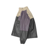 Beige Varsity Jacket Color Contrast Patchwork PU Leather Jacket Men's Color Stitching Stand-Collar Leather Jacket Baggy Coat