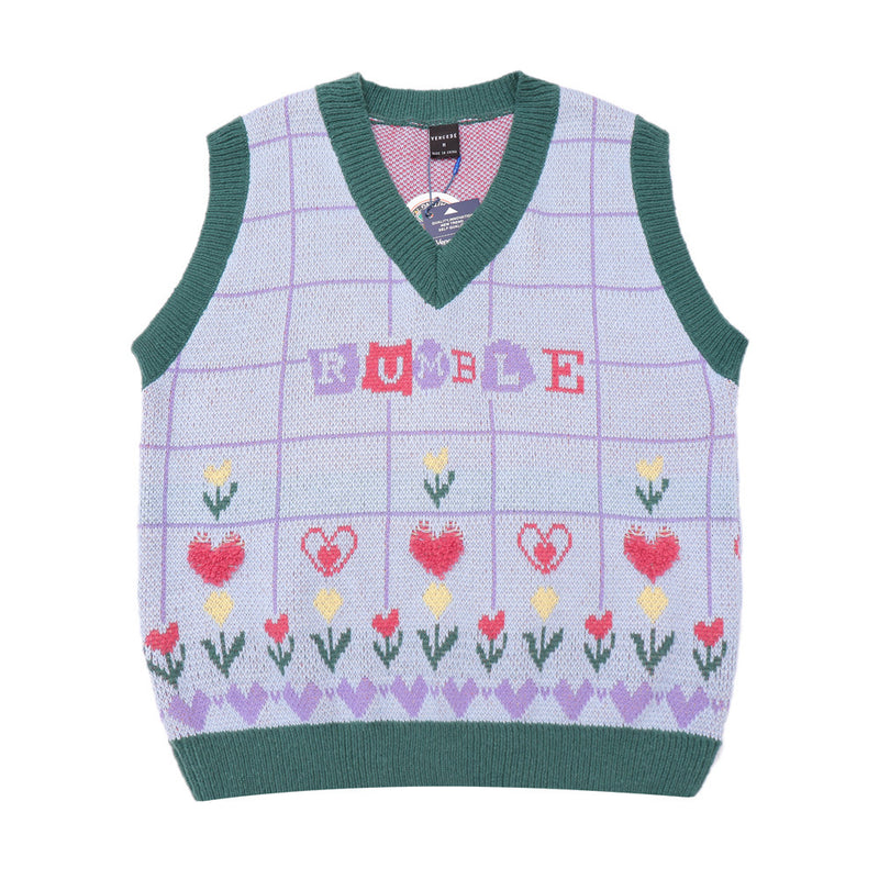 Men Sweater Vest Love Jacquard Color Matching Sweater Vest Loose V-neck Sleeveless Sweater Waistcoat
