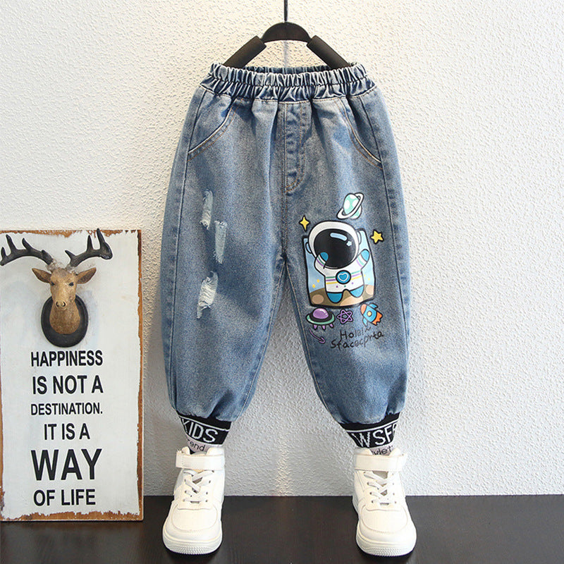 Toddler Boys Pants Boys' Jeans Spring and Autumn Ankle-Tied