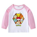 Children Pokemon Pikachu Hoodie Spring and Autumn round Neck Cartoon Long Sleeve T-shirt Cotton
