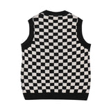 Men Sweater Vest Color Matching Plaid Sweater Vest Vest Men's Loose V-neck Sleeveless Waistcoat Sweater Coat