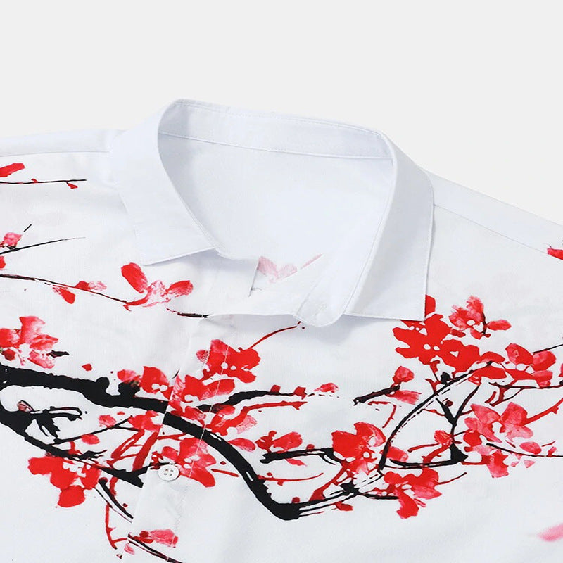 Men Hawaii Shirts Summer Casual Ink Painting Short Sleeve Shirt