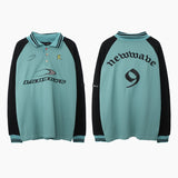 Mens Fall Outfits Oversize Vintage Basketball Sports Style Lapel Long Sleeve T-shirt for Men