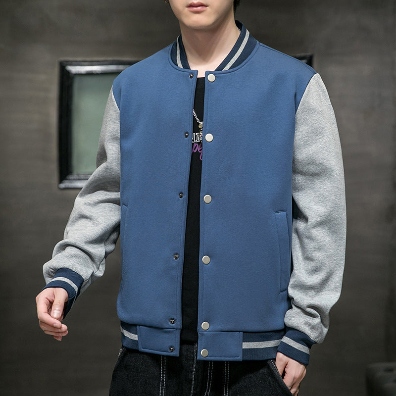 Blue Varsity Jacket Autumn Baseball Uniform Men's Jacket Baseball Collar Stitching Pilot Jacket Men's Spring and Autumn Top Clothes