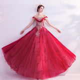 Women'S Evening Dress Ball Gown Princess Quinceanera Wedding Dresses Elegant Wedding Starry Sky Red Evening Dress