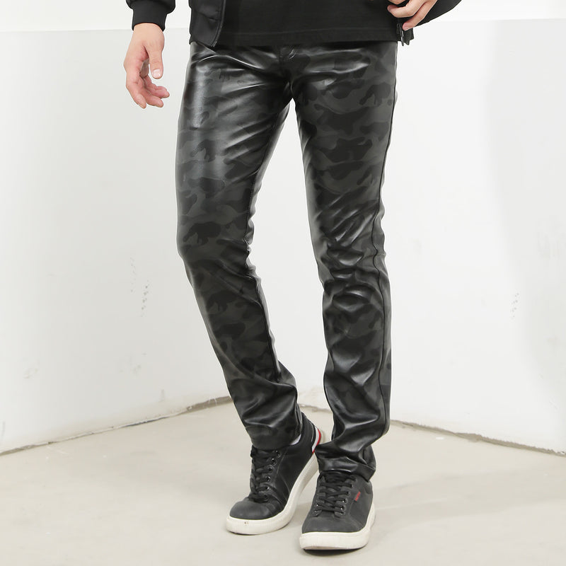 Mens Leather Pants Camouflage Young And Middle-Aged Leather Pants Men 'S Stretch Slim PU Leather Pants