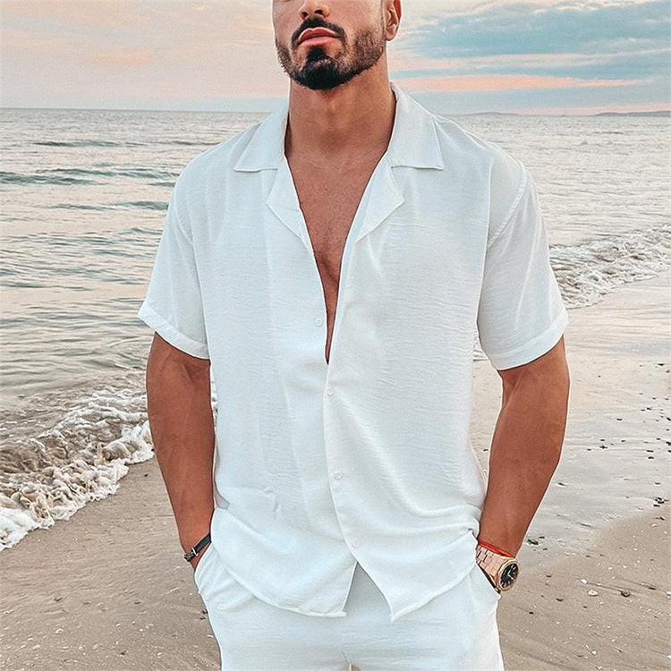 Men Hawaii Shirts Loose Casual Collar Short Sleeve Shirt
