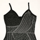 Nina Parker Black Dress Party Hip Skirt Strap Diamond Dress