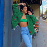 Brown Cropped Varsity Jacket Loose Baseball Uniform Coat