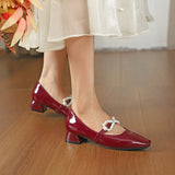 Nude Block Heels Closed Toe Pearl Chunky Heel Pumps Female Autumn Women's Fashion Shoes