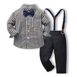 Children Boy Formal Shirt & Suspender Pants 2 Piece Set Autumn Boy Long Sleeve Cotton Shirt