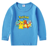 Children Pokemon Pikachu Hoodie Cotton round Neck Long Sleeve T-shirt