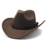 Cowboy Hats Wide Belt Woolen Western Cowboy Bowler Hat for Men Women