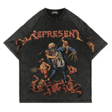 Oversized 90S T Shirt Summer Rolling Skull Print Washed Distressed Retro Short Sleeve T-shirt