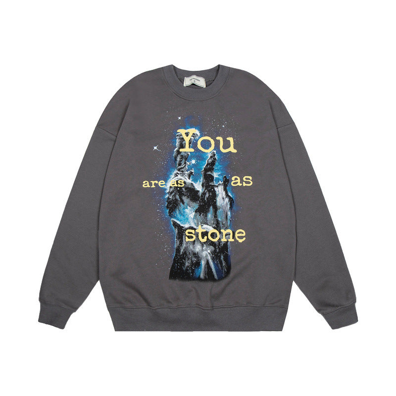 Mens Fall Outfits Loose Dark Printed Sweater Men's and Women's High Street Letter Graffiti Long-Sleeved Top