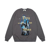 Mens Fall Outfits Loose Dark Printed Sweater Men's and Women's High Street Letter Graffiti Long-Sleeved Top