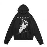 Present Thoroughbred Doberman Dog Print Hoodie Vintage Distressed Printed Hoodie Sweater for Men and Women