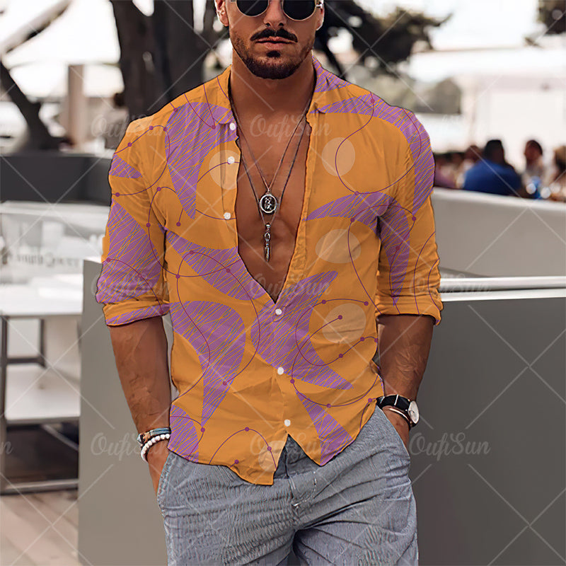 Men Beach T Shirts Men's Spring and Autumn Wear Casual Shirt Men Long Sleeve