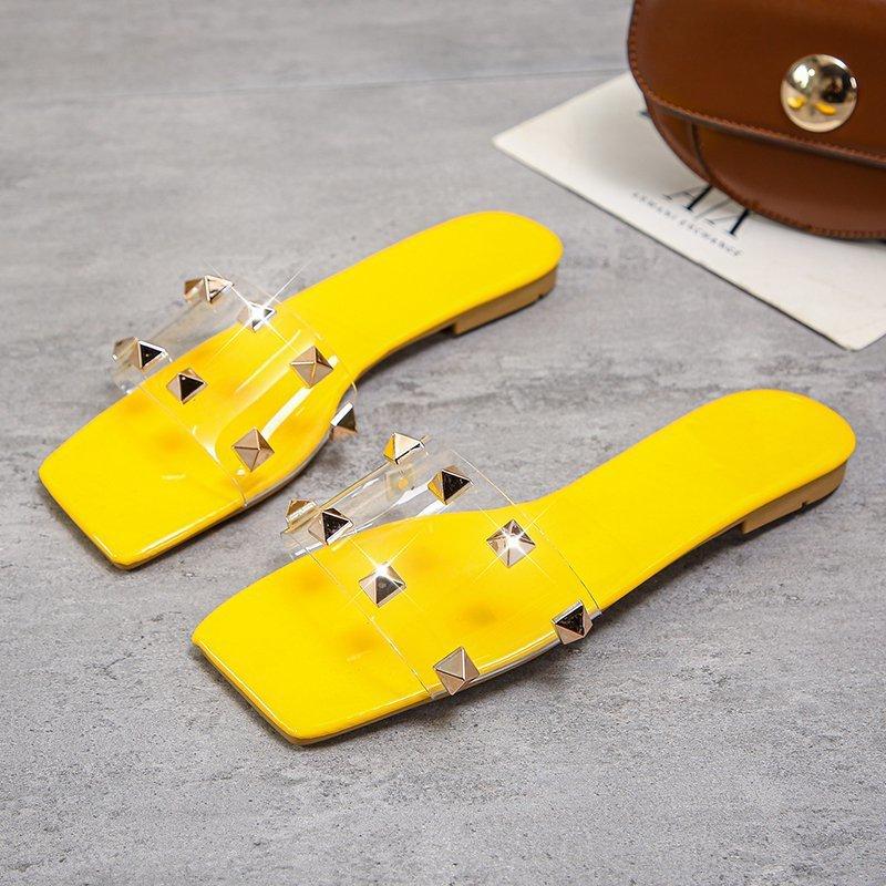 Women Open Toe Sandals Flats Spring and Summer Rivet Large Size Sandals