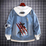 Stranger Things Hellfire Club Coat Denim Hooded Sweatshirt Stranger Things Fake Two Pieces Loose Denim Jacket