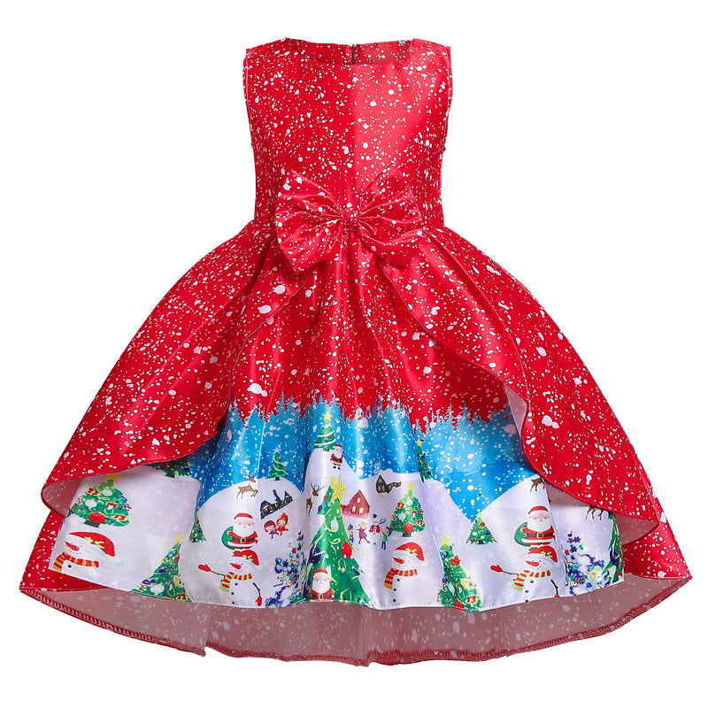 Toddler Girls Sequin Gown Dress Children's Christmas Dress Program Dress Sleeveless Cartoon Printed Maxi Dress