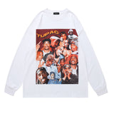 Mens Fall Outfits Rap Character Tupac Floral Print Long Sleeve Pullover Men's and Women's Oversize Loose Top