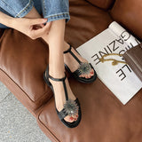 Flat Dress Sandals Summer Solid Color Flat Hollow Buckle Sandals
