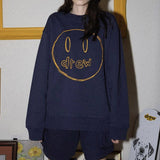 Drew House Smiling Face Embroidery round Neck Sweater Loose All-Match Couple Long Sleeve Pullover Men