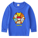 Children Pokemon Pikachu Hoodie Spring and Autumn Cotton round Neck Long Sleeve T-shirt