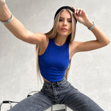 Music Festivals Rave Outfits Girls Tops Summer Women's Fashion round Neck Sleeveless Slim Fit