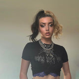 Music Festivals Rave Outfits Girls Tops Women's Spring Clothing Short Sleeve round Neck Sexy T-shirt