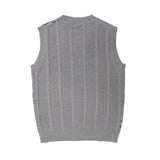 Men Sweater Vest Heart Letter Jacquard V-neck Sweater Waistcoat Men Idle Style Loose Sleeveless Sweater Vest