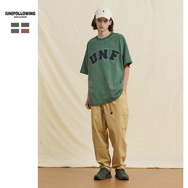 Preppy Aesthetic T Shirt Embroidered Loose Double Yarn Pure Cotton Couple Short Sleeve T-shirt
