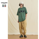 Preppy Aesthetic T Shirt Embroidered Loose Double Yarn Pure Cotton Couple Short Sleeve T-shirt