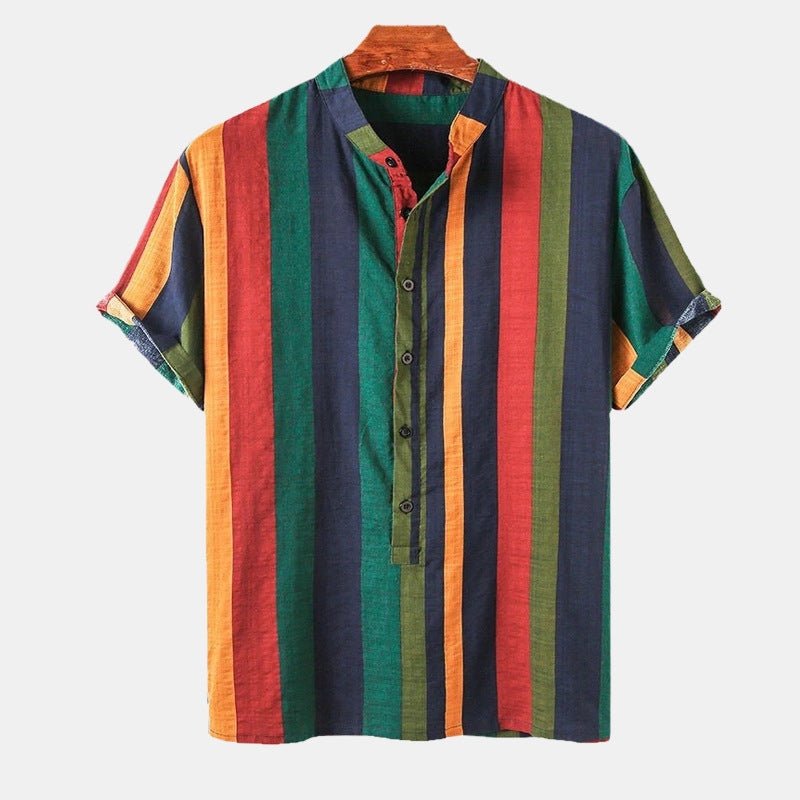 Men Hawaii Shirts Men's Fashion Striped Short Sleeve Shirt